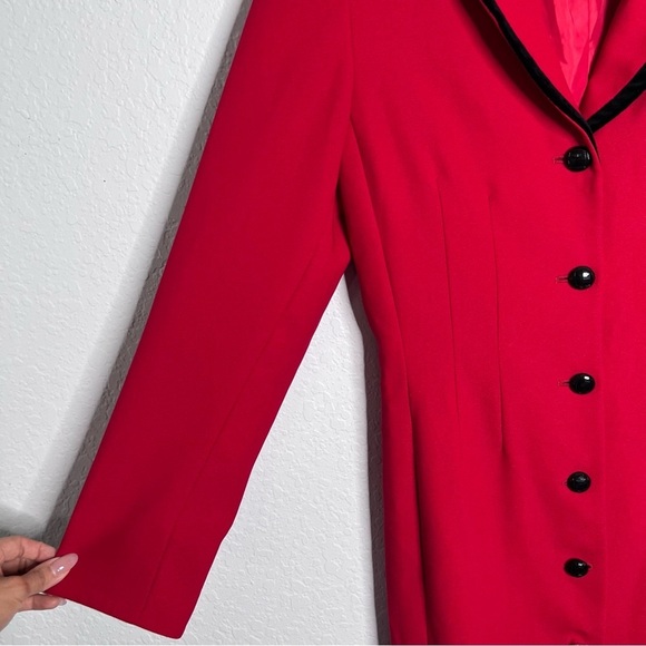Kasper Blazer Dress Women 4 Red Jacket Suit Crepe Velvet Sheath old money C4 - Picture 4 of 11